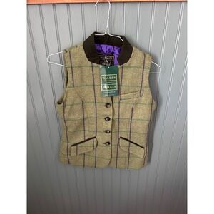 Walker and Hawkes Derby Tweed Shooting Waistcoat Sage Green Plaid Vest Size 8